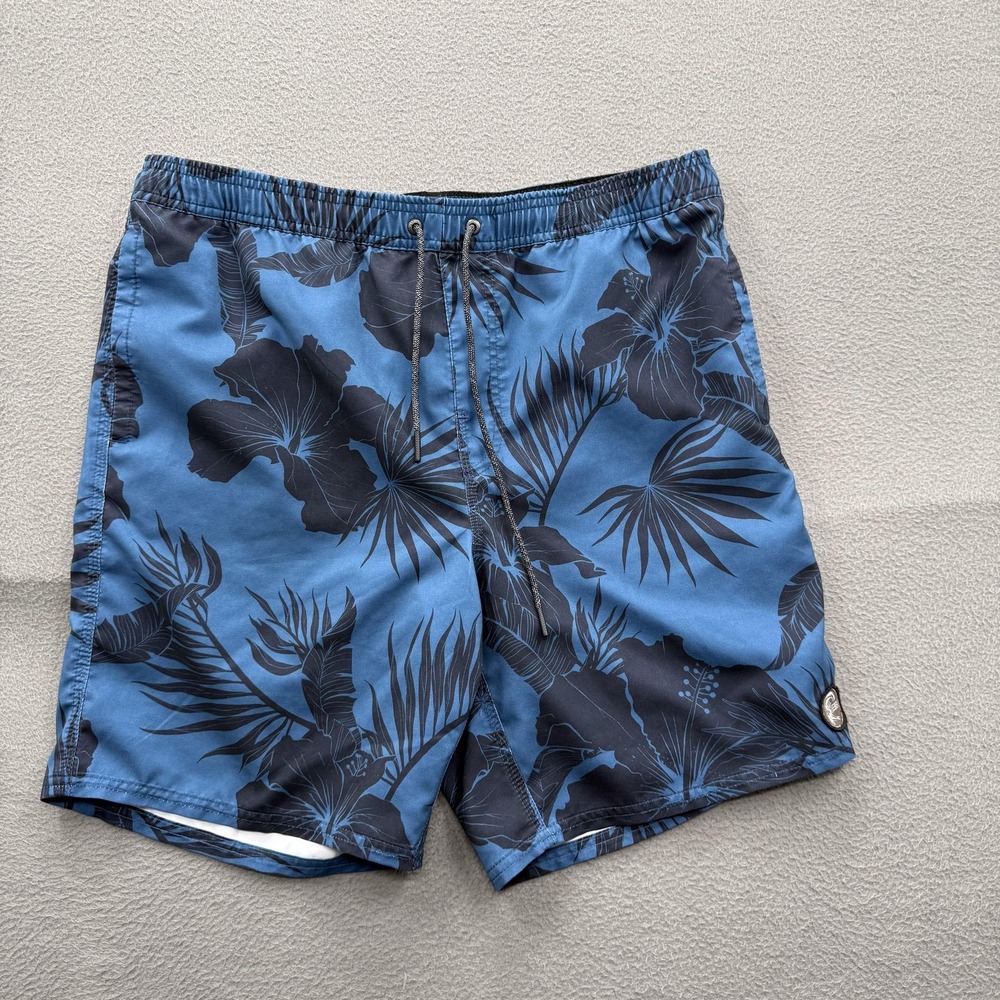 O'Neill Swim Shorts Mens Large Blue Tropical Floral Trunks UnLined Beach Swim.